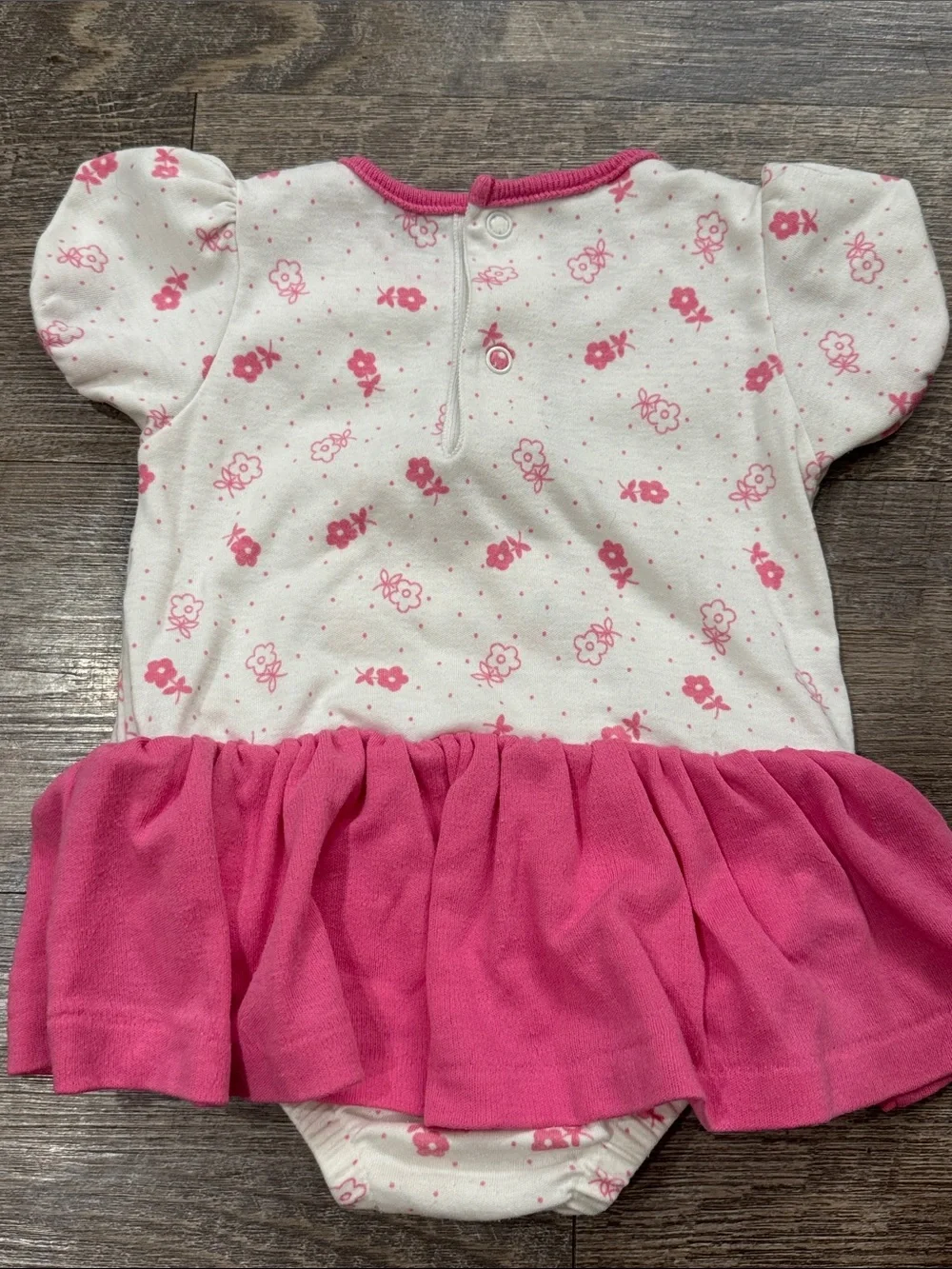 Vintage Health-tex Made in USA White and Pink Floral Skirted Bodysuit size 24m